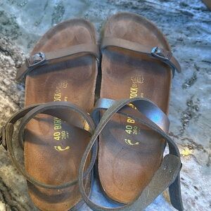 Gold ankle strap birkenstock sandals